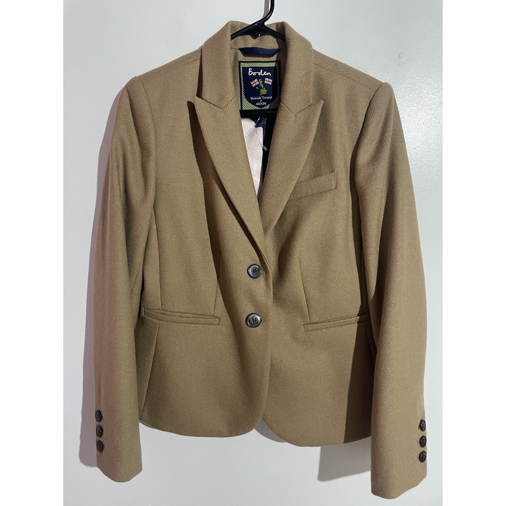 Boden Blazer British Tweed By Moon US 6R Tan Brown Herringbone Wool Preppy $299